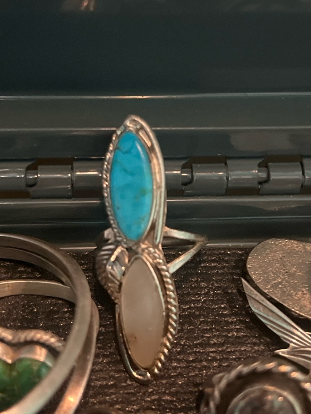 Kingman turquoise and mother of pearl with 925. Sterling silver